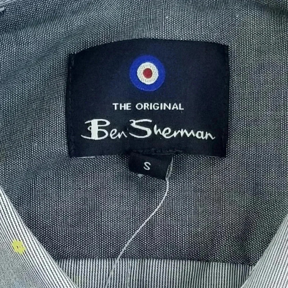 Ben Sherman Small Mod Classic Fit Pocket Logo Tag Blue Yellow Stripe Pattern - Picture 3 of 10